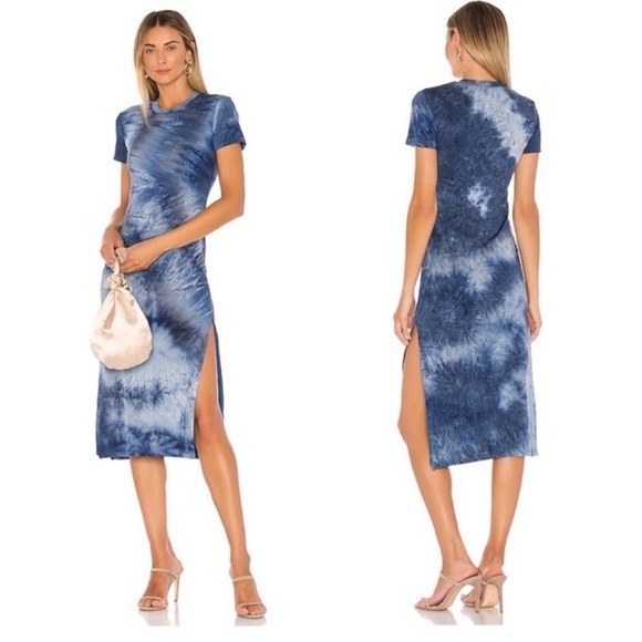 Lovers + Friends Dresses & Skirts - Revolve Lovers + Friends Irina Tie Dye Midi Dress Medium Navy Blue Stretch Slit